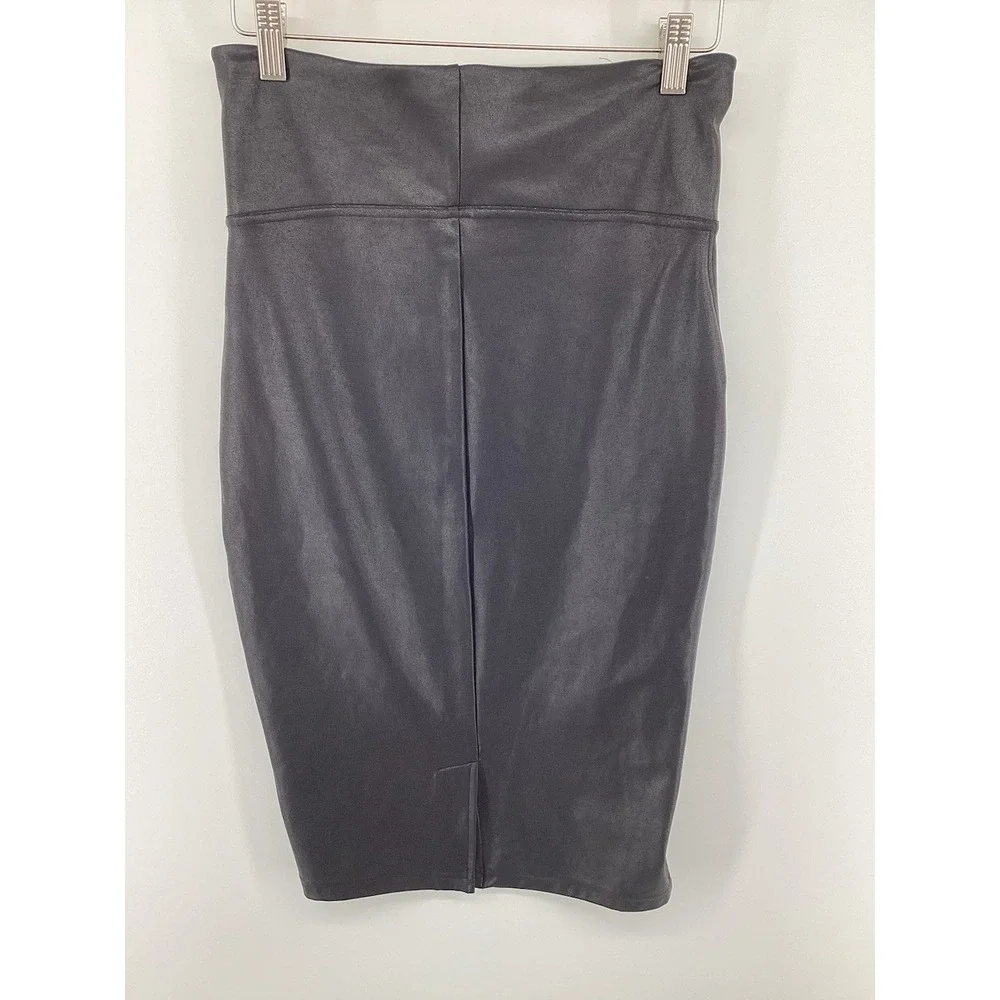 Spanx‎ Pencil Skirt Womens Large Black Faux Leather High Waist Pull On- NWT